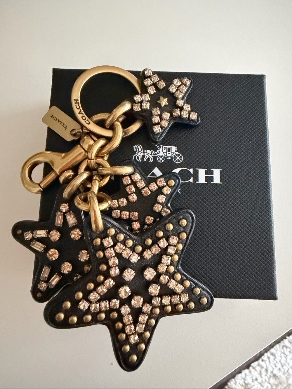 COACH Black Star Crystal Bag Charm/Key Ring